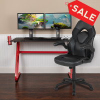 Flash Furniture BLN-X10RSG1030-BK-GG Red Gaming Desk and Black Racing Chair Set with Cup Holder and Headphone Hook